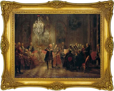 Concert in a candlelit hall, gold frame